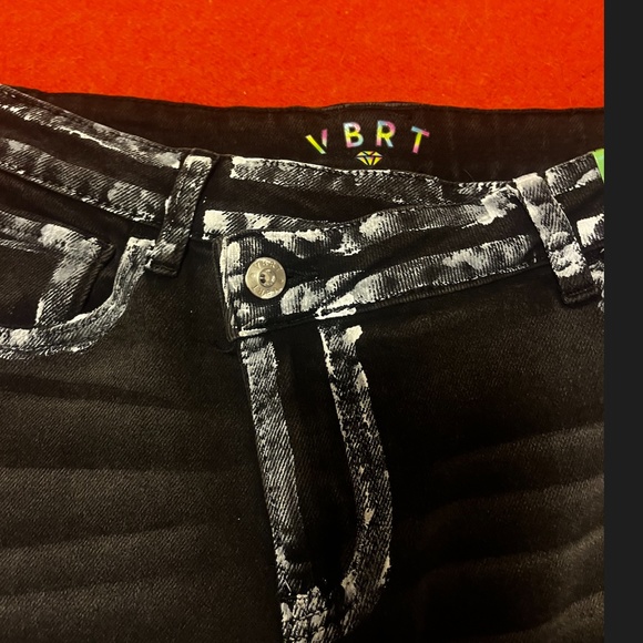 Vibrant M.I.U black with painted white bands and crossover waist jeans NWT - Picture 4 of 14